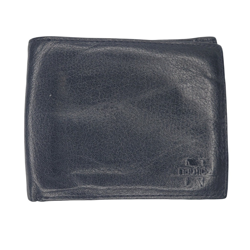 Nautica‎ Wallet Mens Black Full Grain Leather Bifold Billfold Pocket Accessory
